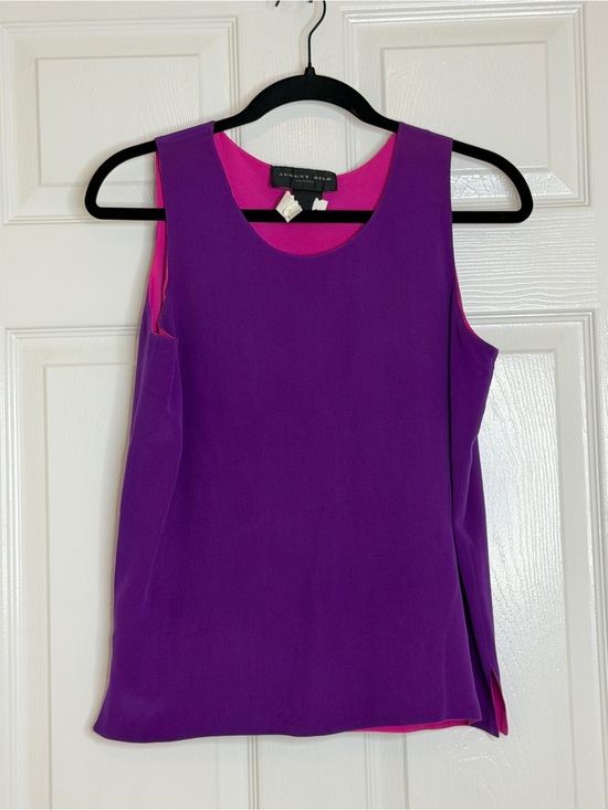 august silk Tops - August Silk Petite Reversible 100% Silk Sleeveless Shell Top Purple Pink